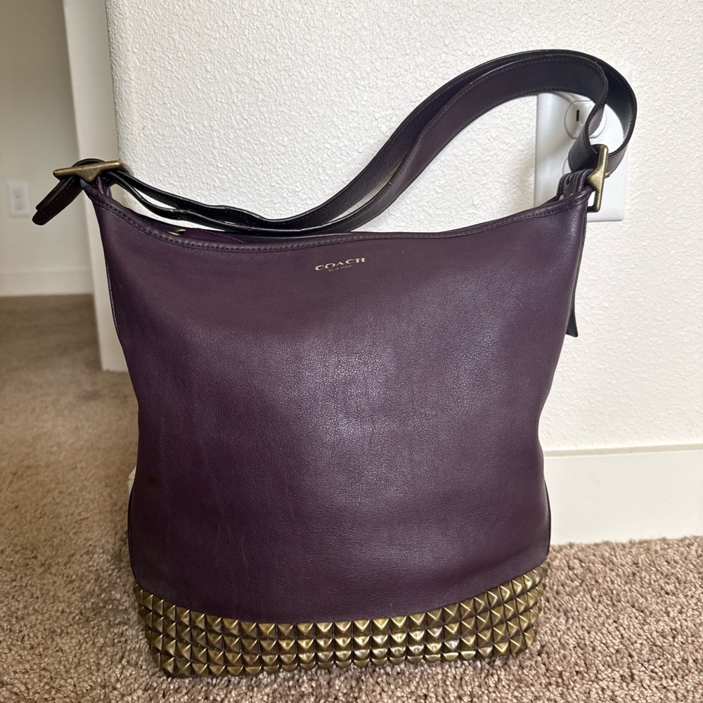 SOLD Coach Dark Purple and Gold Studded Shoulder Bag